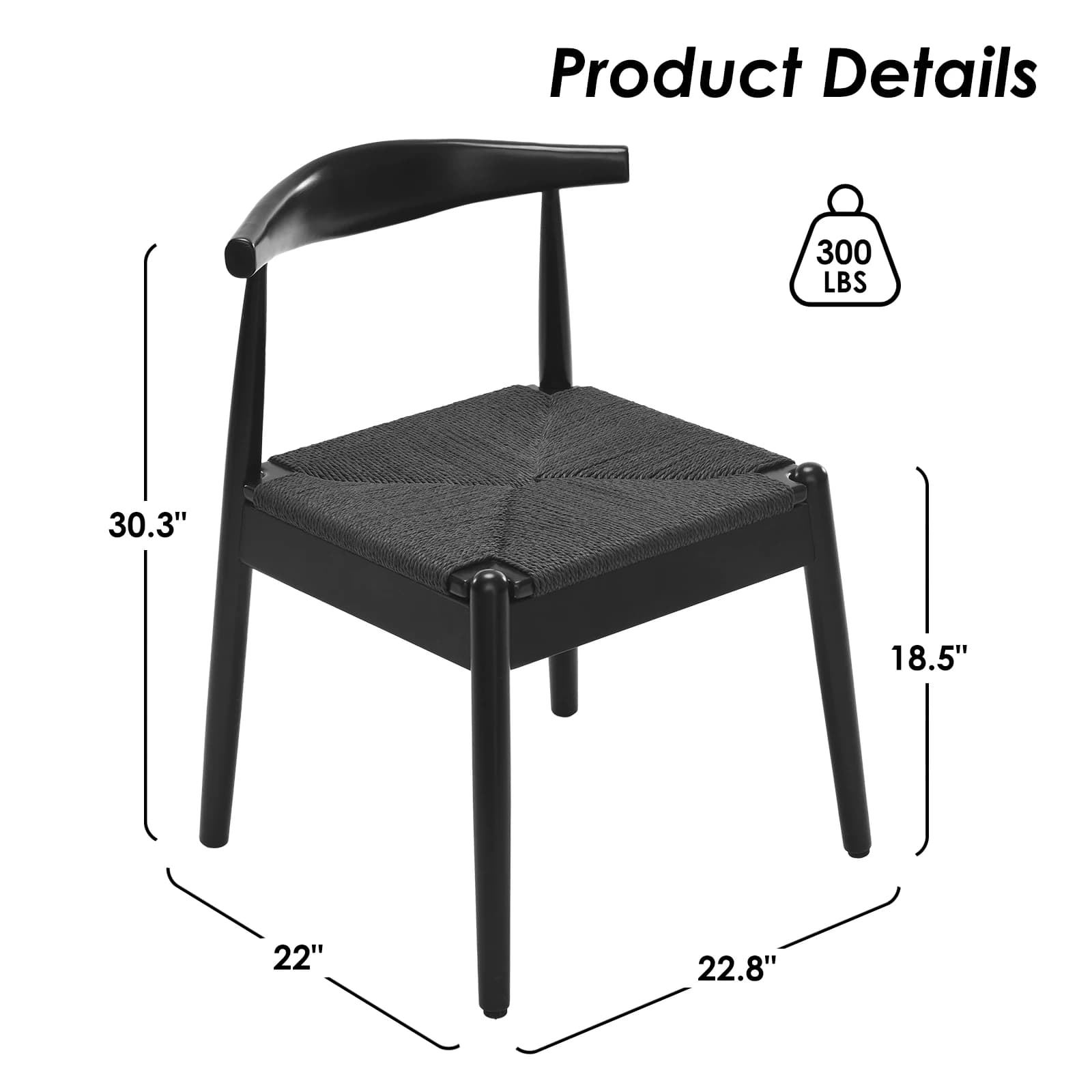 Ensemble de 2 chaises de salle à manger tissées, chaise de cuisine avec cadre en chêne massif et siè