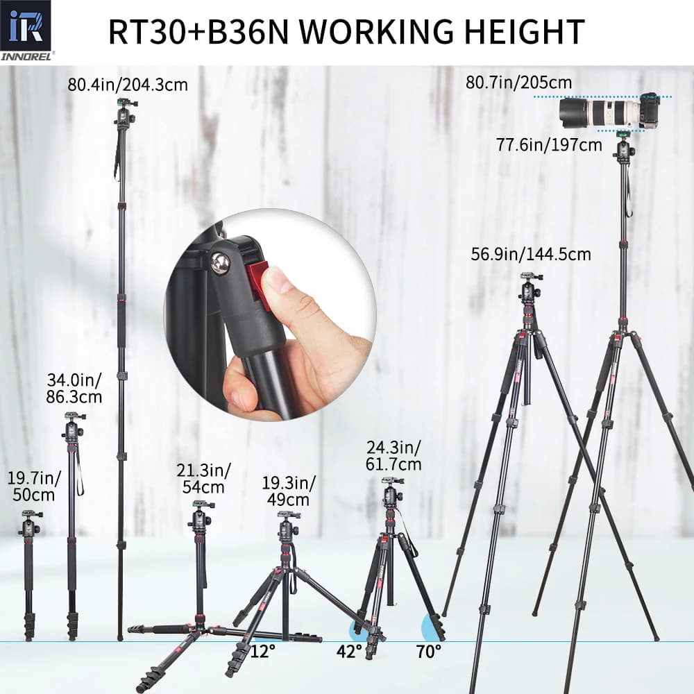 INNOREL RT30 Trépied à fixation rapide, hauteur 197 cm/77,6 po, monopode en alliage d'aluminium avec
