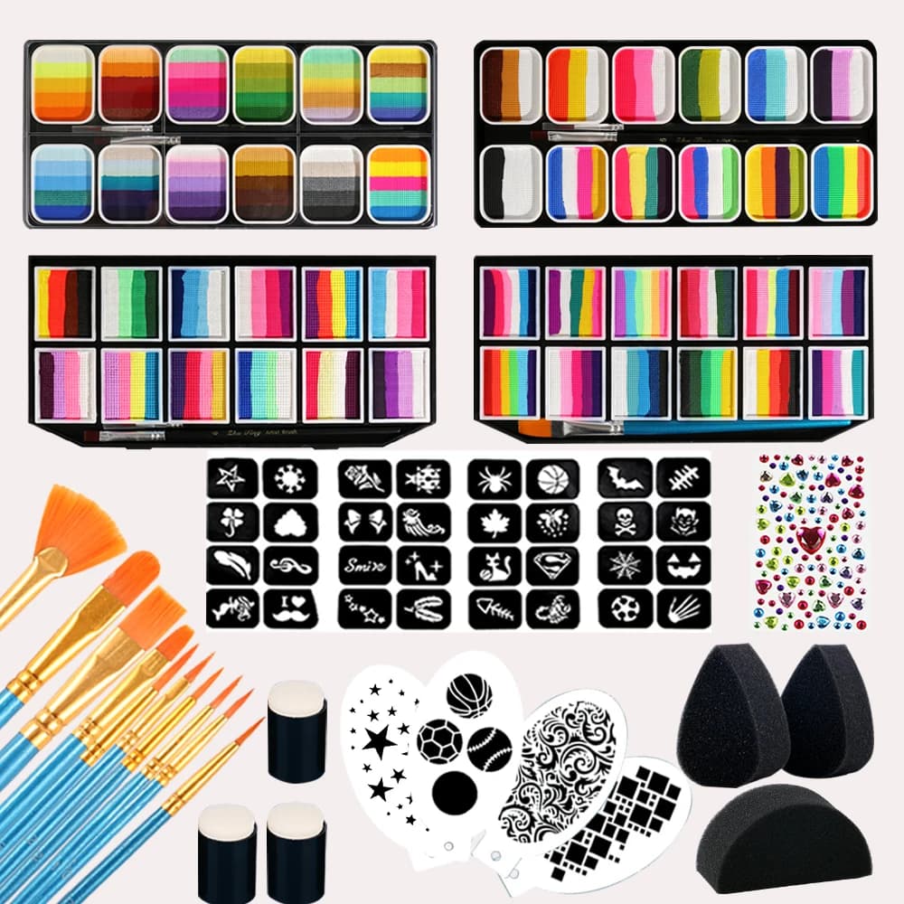 Kit de Maquillage Professionnel pour le Corps et le Visage 12x10g – Peinture Corporelle Arc-en-ciel 