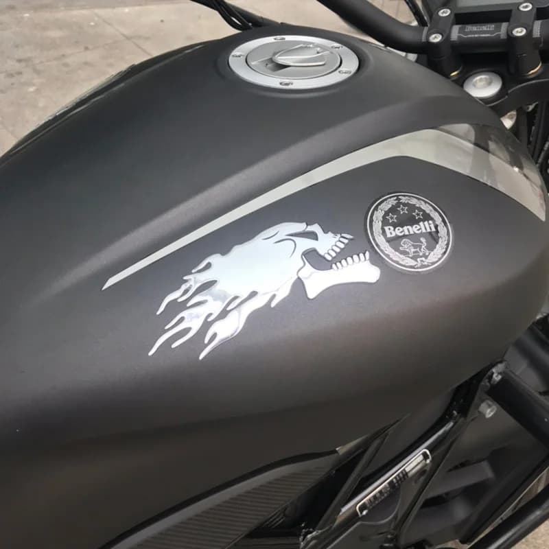 2 pièces/Piar argent 3D feu fantôme tête de crâne Auto ouragan Chrome placage moto autocollants