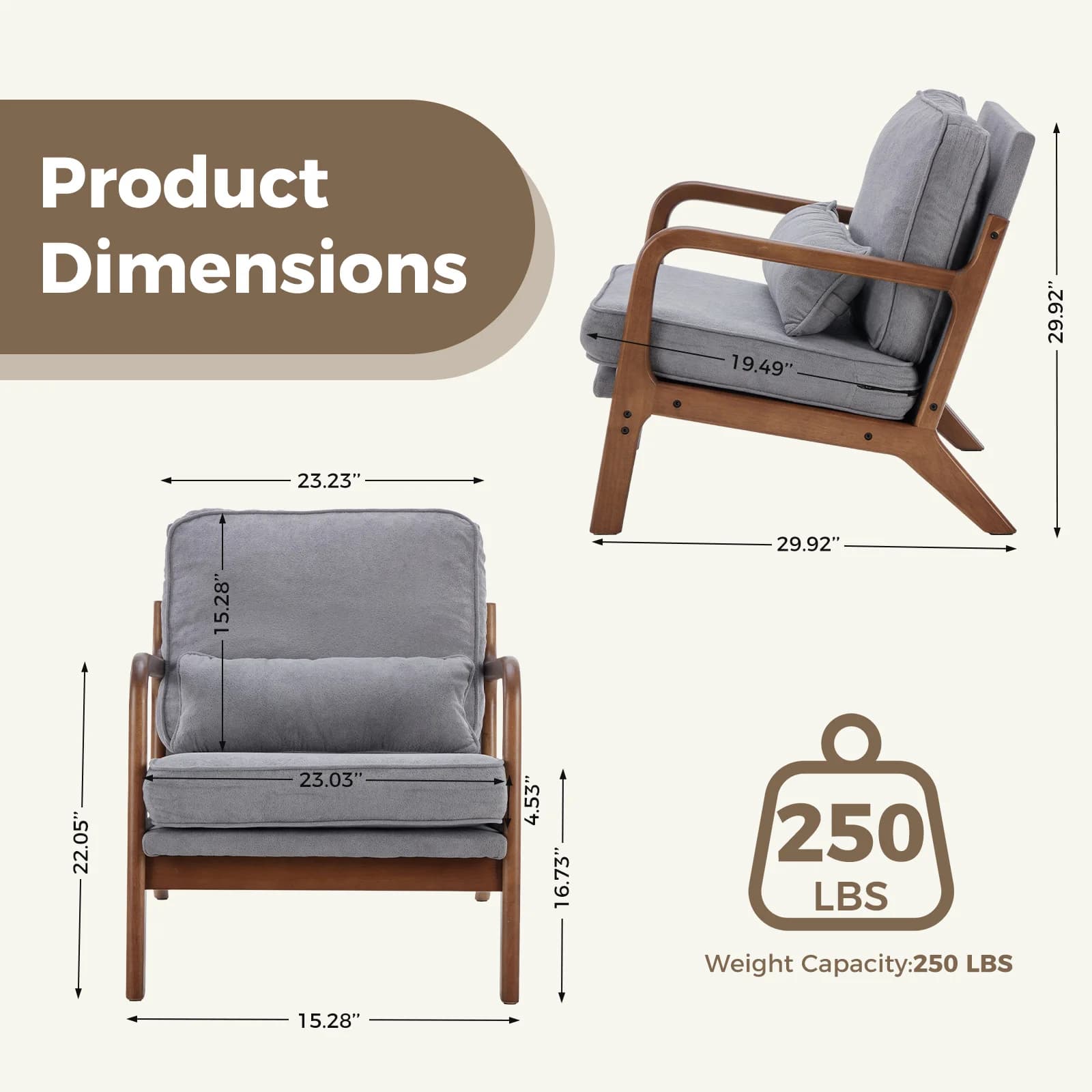 JHK chaise moderne du milieu du siècle chaise d'appoint avec accoudoirs et coussin de taille chaises