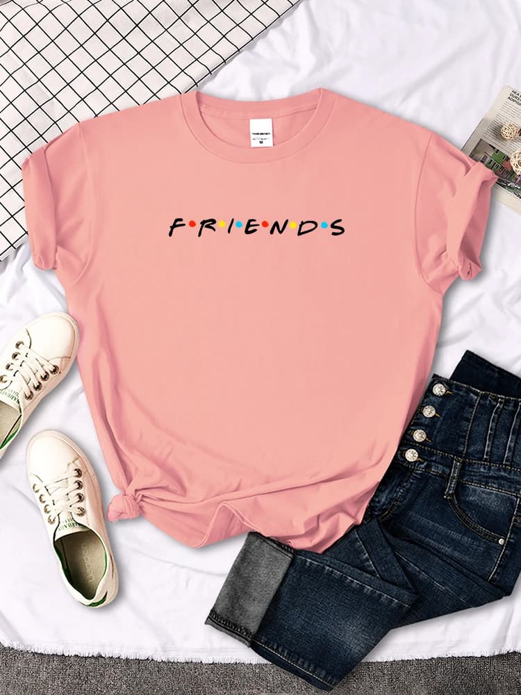 Amis créatifs lettre impression T-Shirt femmes t-shirts occasionnels japon Harajukua Style ample col