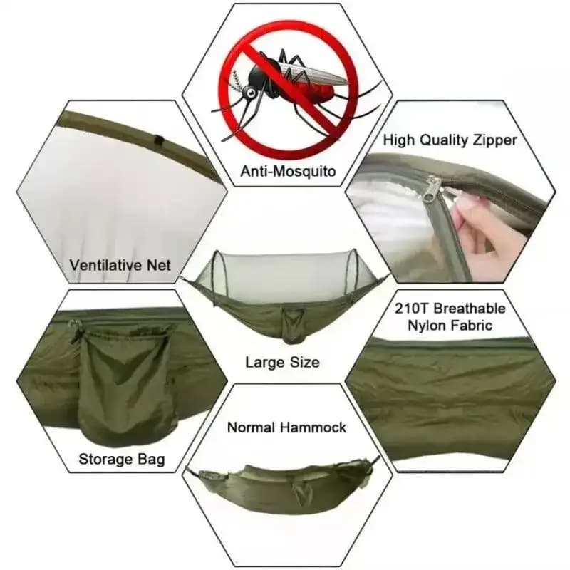 Hamac extérieur 250x120cm avec filet – Tissu de parachute léger pour le camping et les voyages