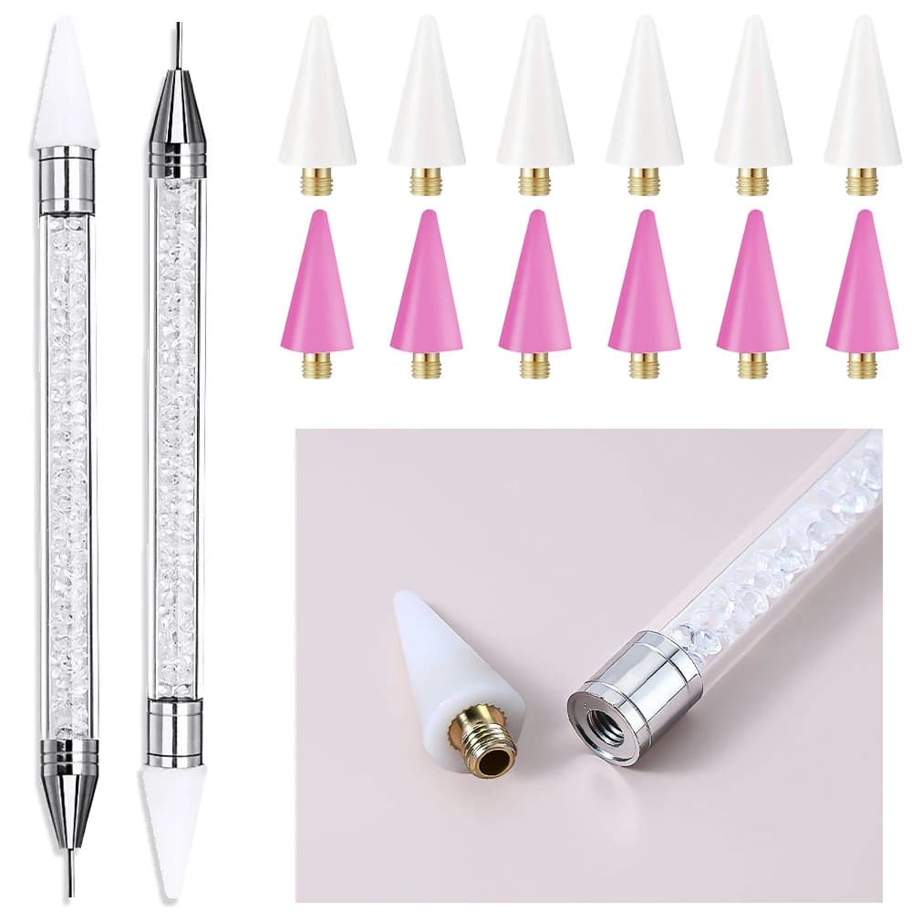 Stylo à points pour ramassage de strass, poignée en cristal, stylo à double extrémité pour perceuse 