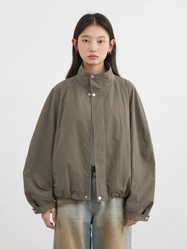 CHIC VEN Blouson court pour femme, style coréen, uni, décontracté, coupe ample, col montant, avec co