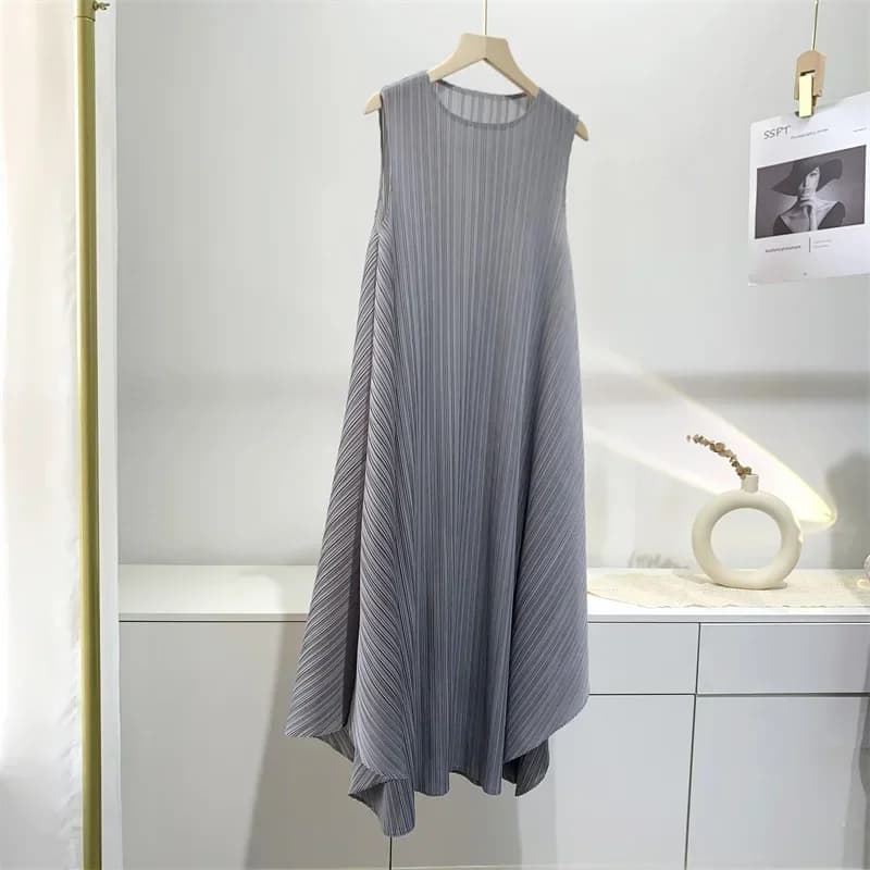 ALSEY-Robe plissée à col rond pour femme, tenue de soirée élégante, simple et décontractée, nouvelle
