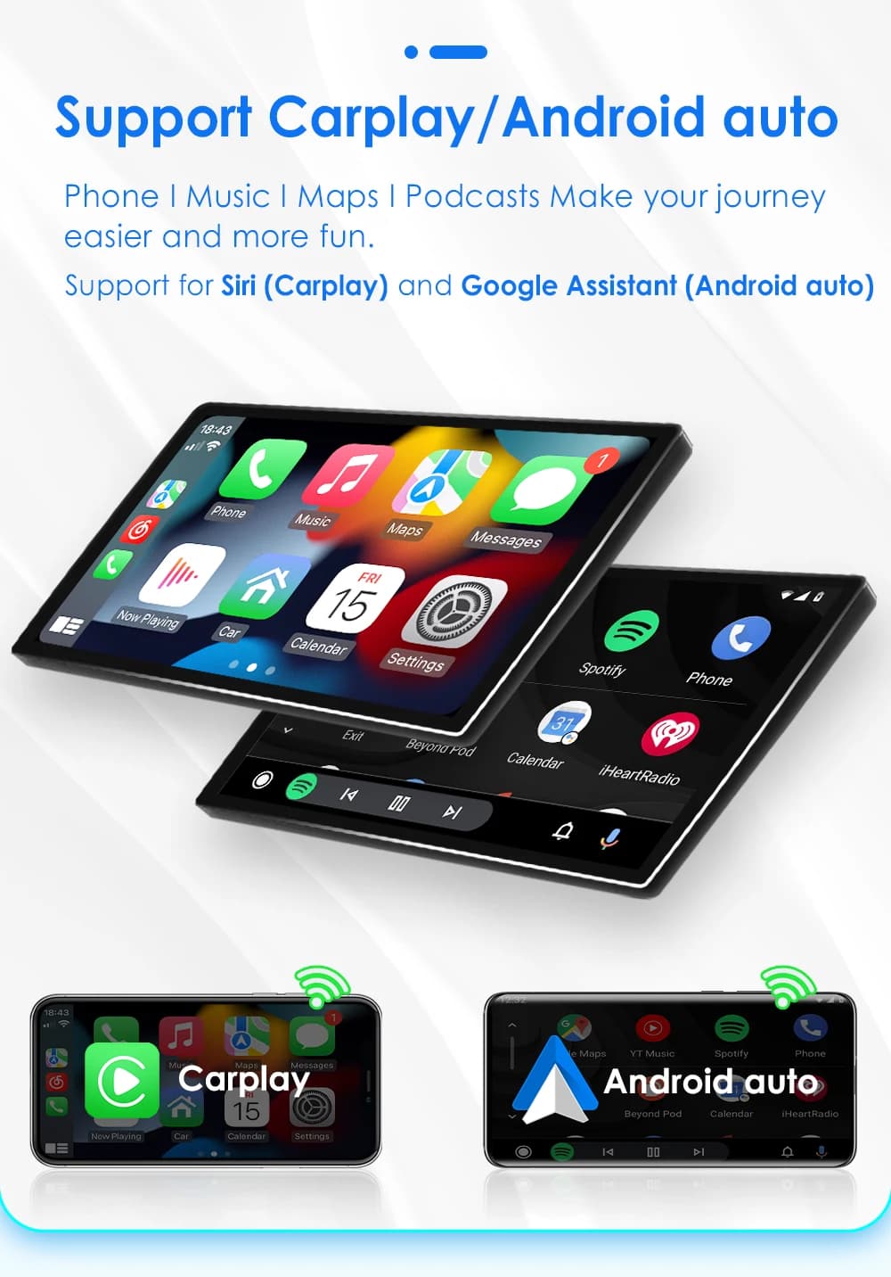 Hizpo 2din 7 pouces CarPlay Android 13 Auto universel voiture stéréo Bluetooth FM Radio pour Nissan 