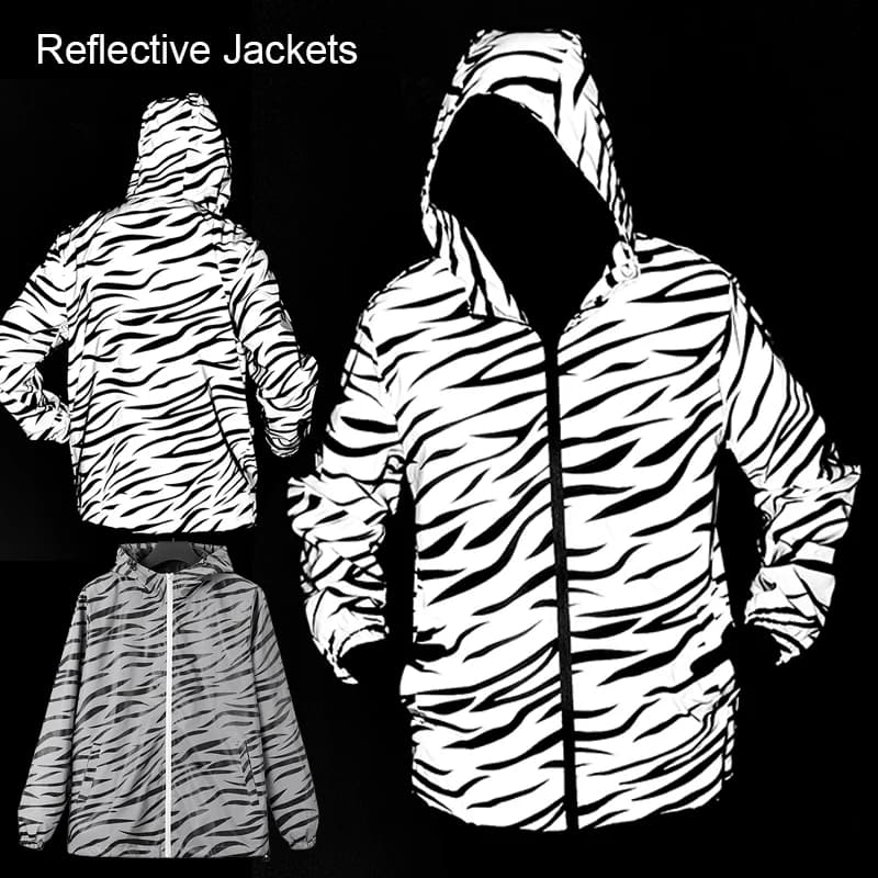 Vestes réfléchissantes imprimées zèbre pour hommes, Hip Hop, à capuche, mode, coupe-vent, lumineux, 