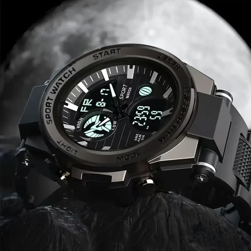Montre électronique lumineuse LED multifonctionnelle avec double affichage, réveil et chronomètre, u