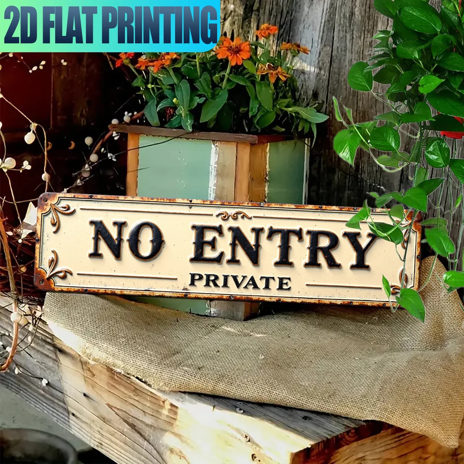 Panneau en métal « NO ENTRY PRIVATE » avec impression 2D, décoration murale rustique vintage en méta