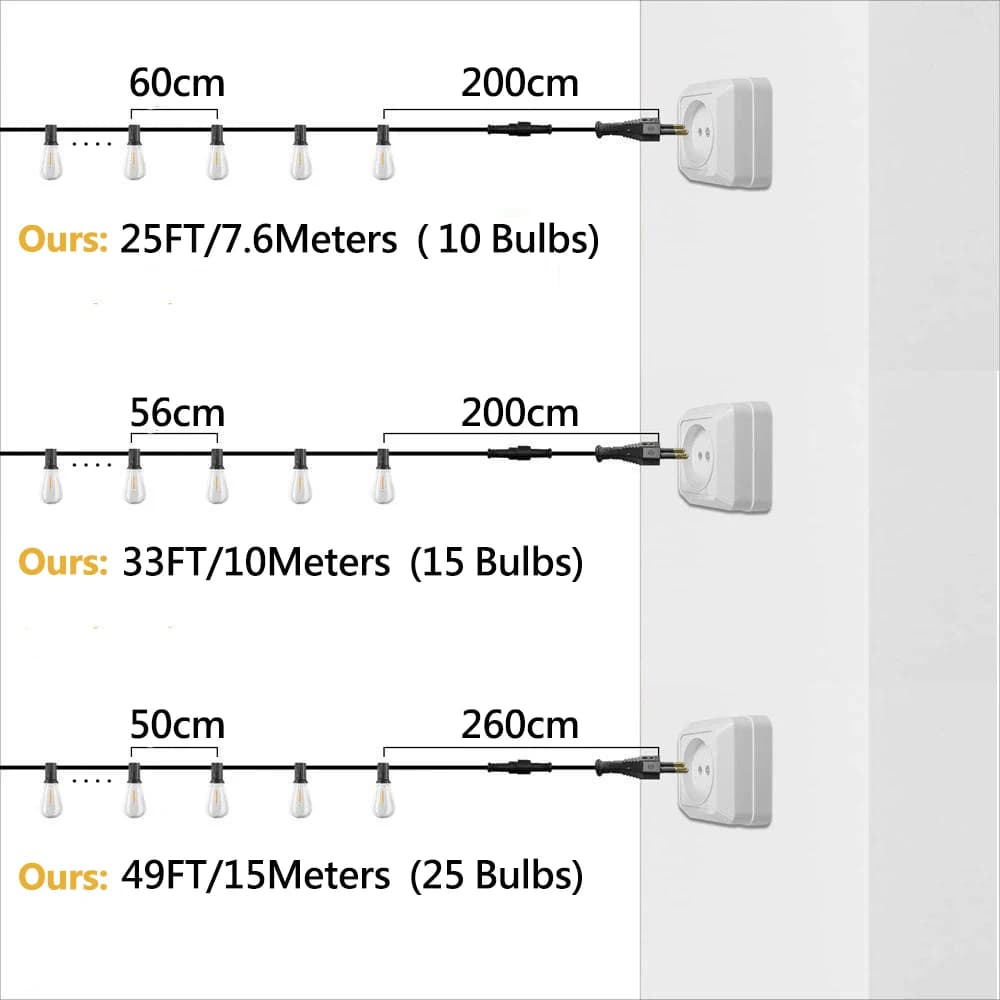 Guirlande lumineuse d'extérieur étanche G40, verre laiteux givré E12, ampoules LED de remplacement, 