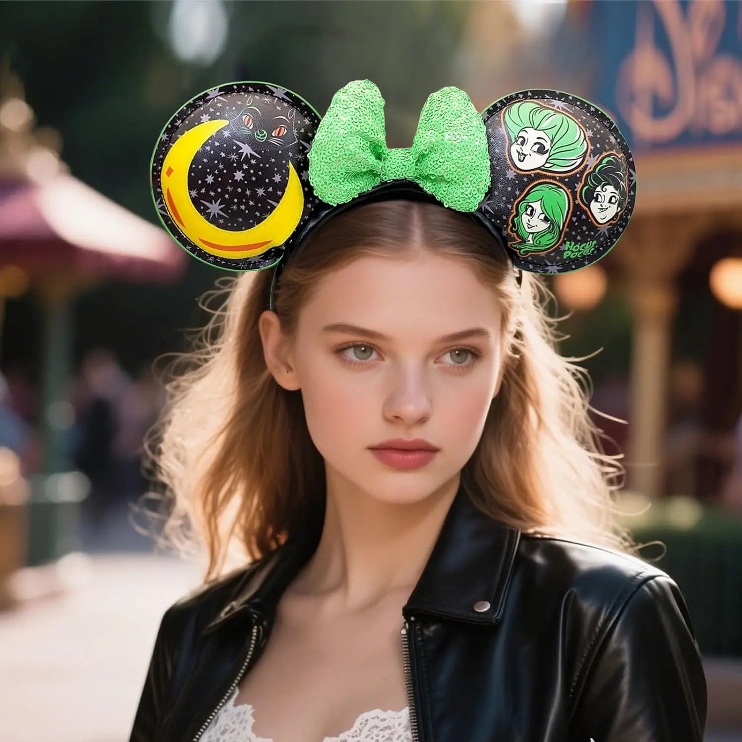 Serre-tête Mickey Mouse avec oreilles en PU et nœud, accessoire de cheveux pour Noël, Halloween, fêt