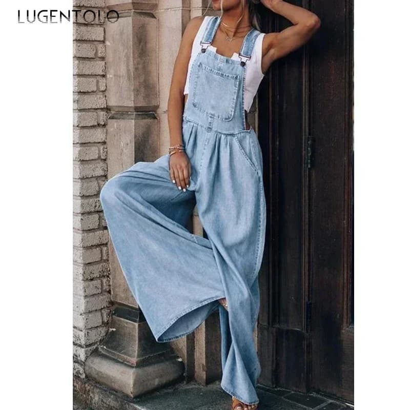 Salopette en Denim pour Femme, Salopette à Jambes Larges, avec Poches, Taille Haute, Mode de Rue, Br