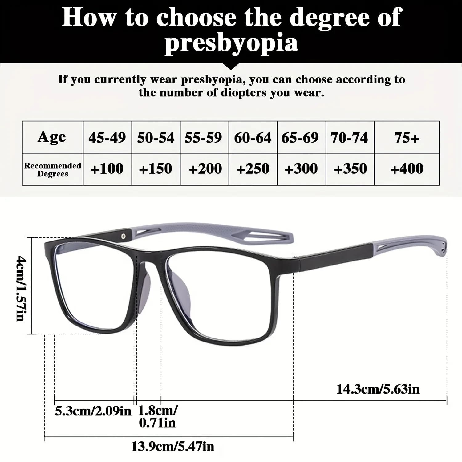 Lunettes de sport presbytie, 8 pièces, miroir antidérapant, conception de jambe, lunettes de lecture