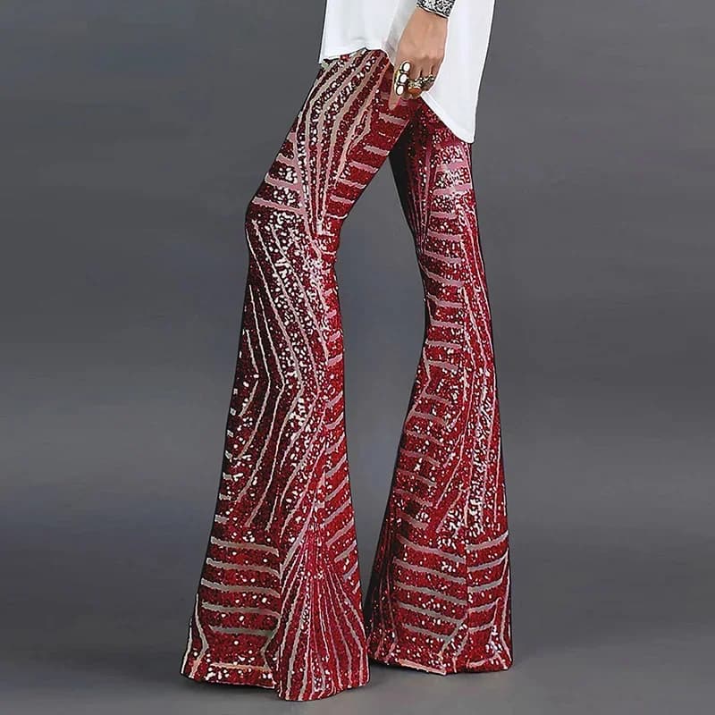 Paillettes taille haute maigre Flare Streetwear sauvage basique mince 2023 tendance Patchwork pantal