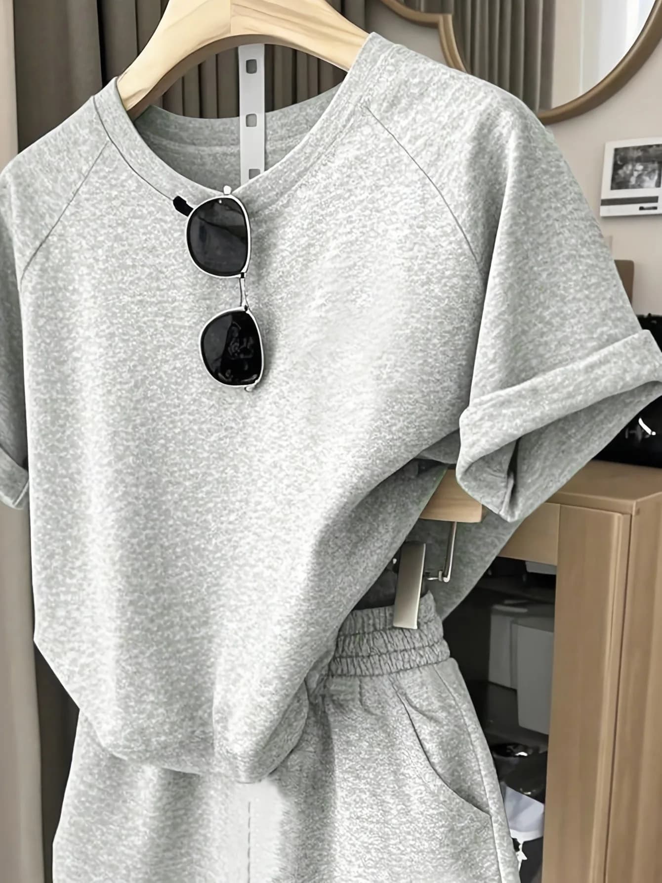 Ensemble tendance pour filles, 2 pièces, t-shirt oversize uni et short à fente latérale taille haute