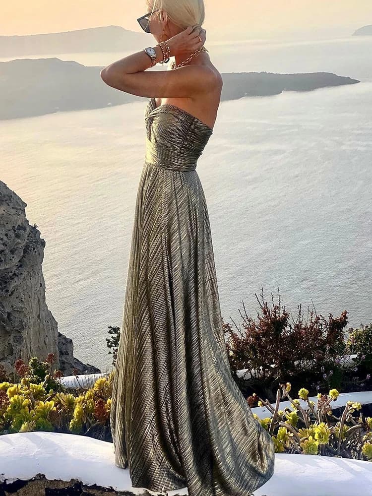 Robe longue sans bretelles évidée pour femme, robe de soirée bronzante élégante, mode bohème, robe d