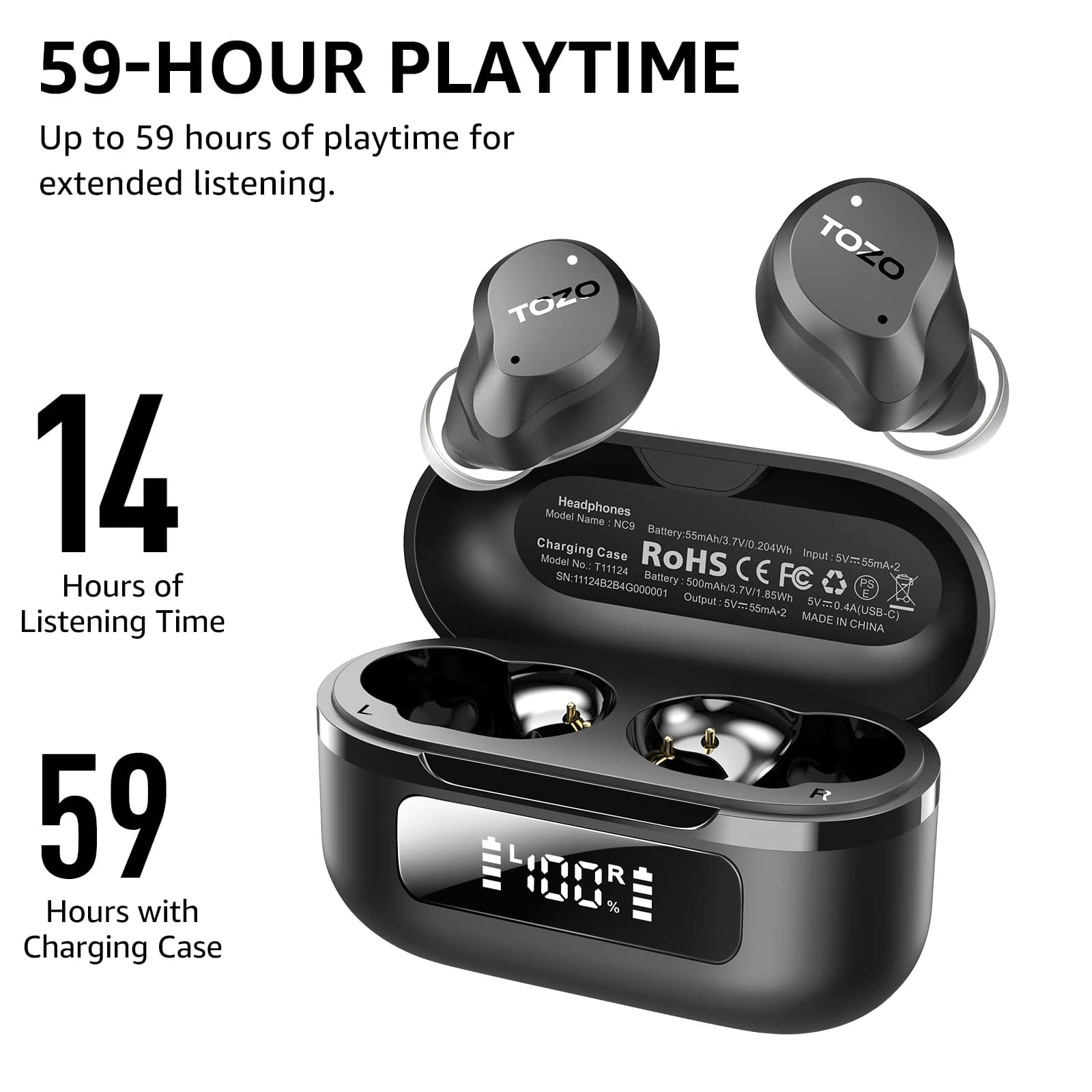TOZO nouveau écouteurs sans fil NC9 hybride suppression Active du bruit, écouteurs Bluetooth avec so