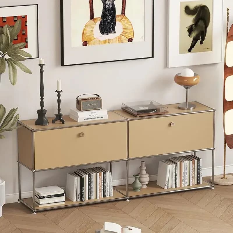 Buffet à Module Vintage, meuble de rangement pour salon, chambre à coucher en bois, cadre métallique