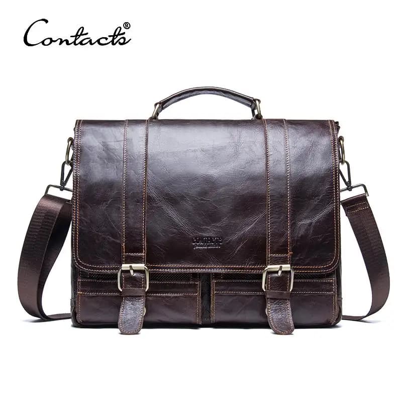 CONTACT'S-Sac à main d'affaires en cuir véritable pour hommes, étui à bombes, grand sac pour ordinat