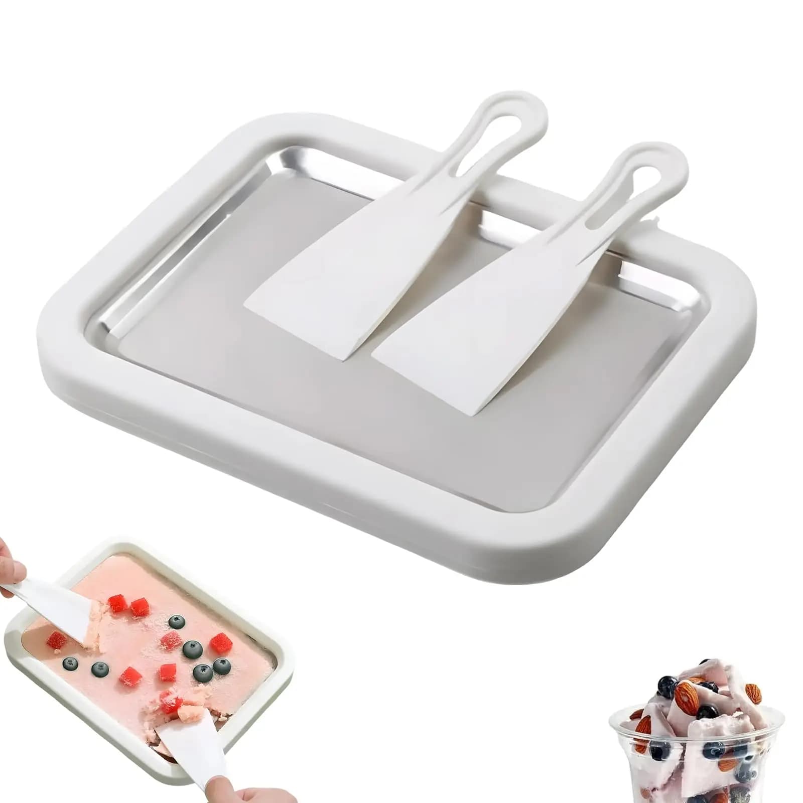 Machine à glace roulée instantanée pour la maison avec 1 spatule, pour sorbet, yaourt glacé et glace