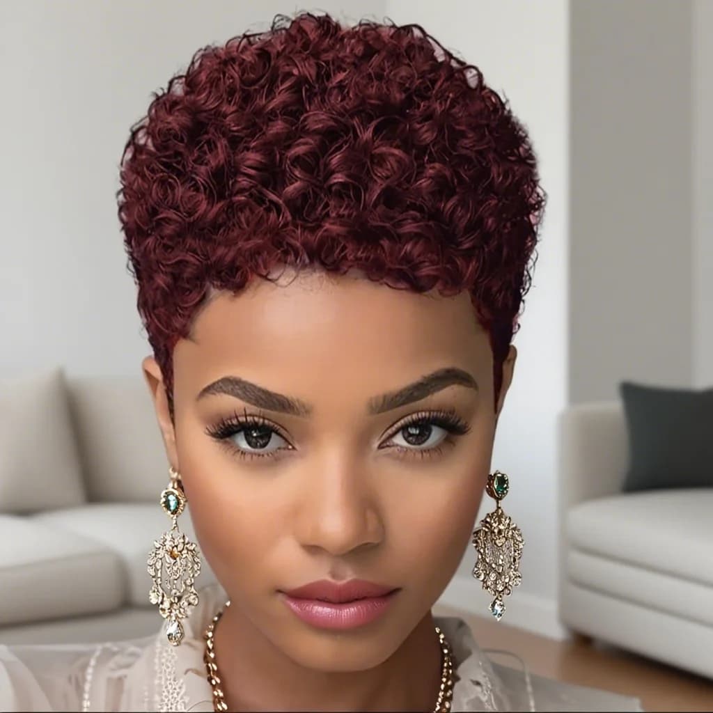 Perruques Afro courtes crépues bouclées perruque de cheveux humains coupe lutin Wi perruque courte p