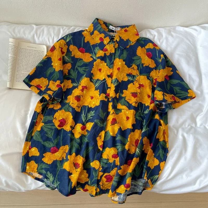 Chemises imprimées pour femmes, Baggy, Vintage, Esthétique, Confortable, Hawaïen, Personnel, Harajuk