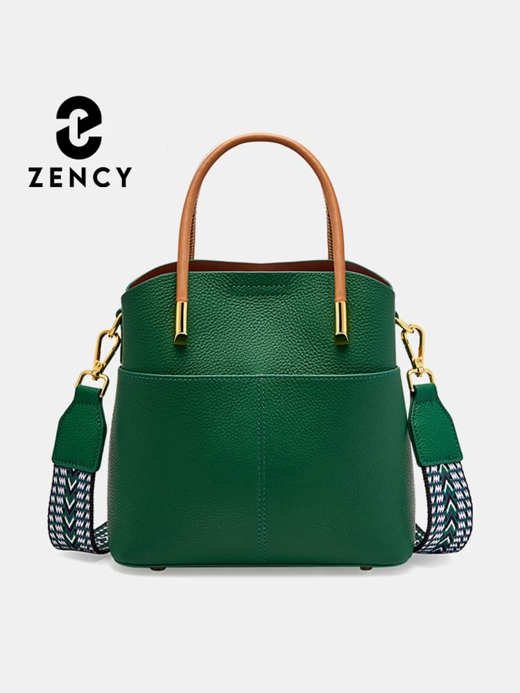 Sac seau polyvalent en cuir véritable Zency pour femme, sac à main, sac fourre-tout en cuir
