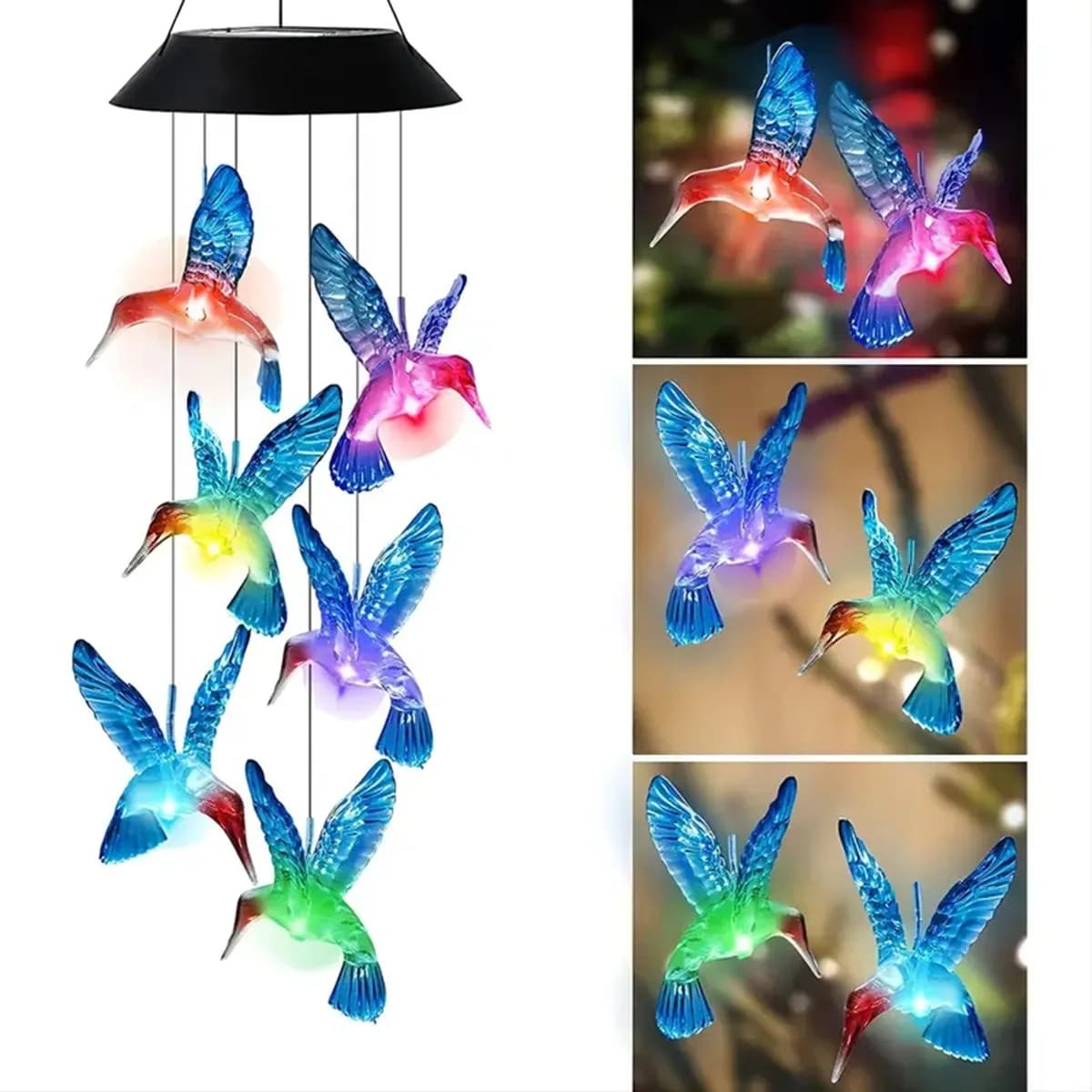 Carillons éoliens solaires à couleur changeante, 1 pièce, lumières colibri solaires d'extérieur, car