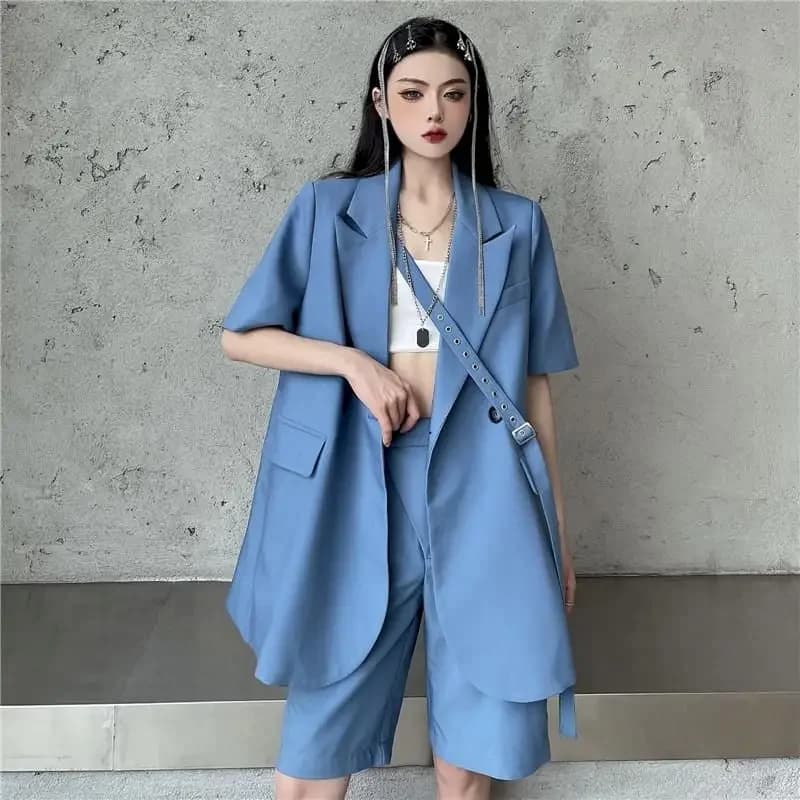 Costumes de blazer à manches courtes pour femmes, ensemble de shorts fins, veste trempée, short déco