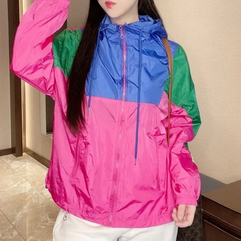 Veste à capuche à manches longues pour femmes, sweat-shirt, vêtements de protection solaire, patchwo