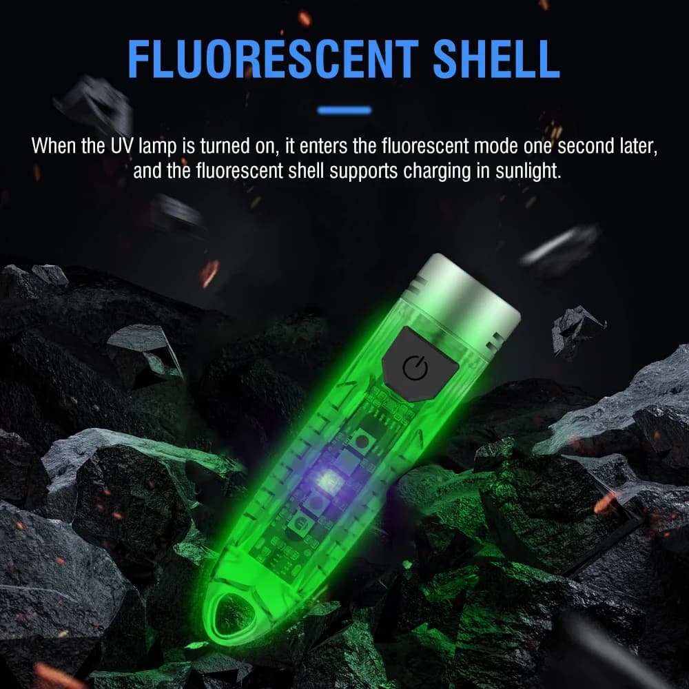 BORUiT V1 400LM UV porte-clés lampe de poche LED EDC Rechargeable étanche Fluorescent lampe de trava