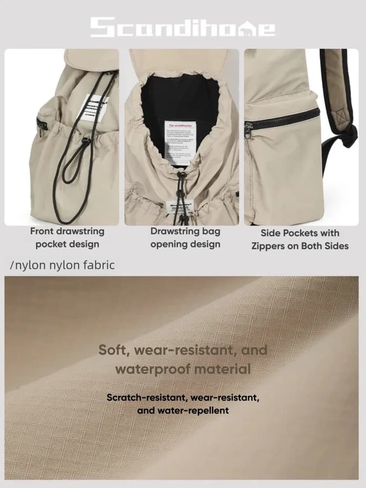 Grand sac à dos imperméable en nylon avec cordon de serrage pour hommes et femmes, compartiment pour