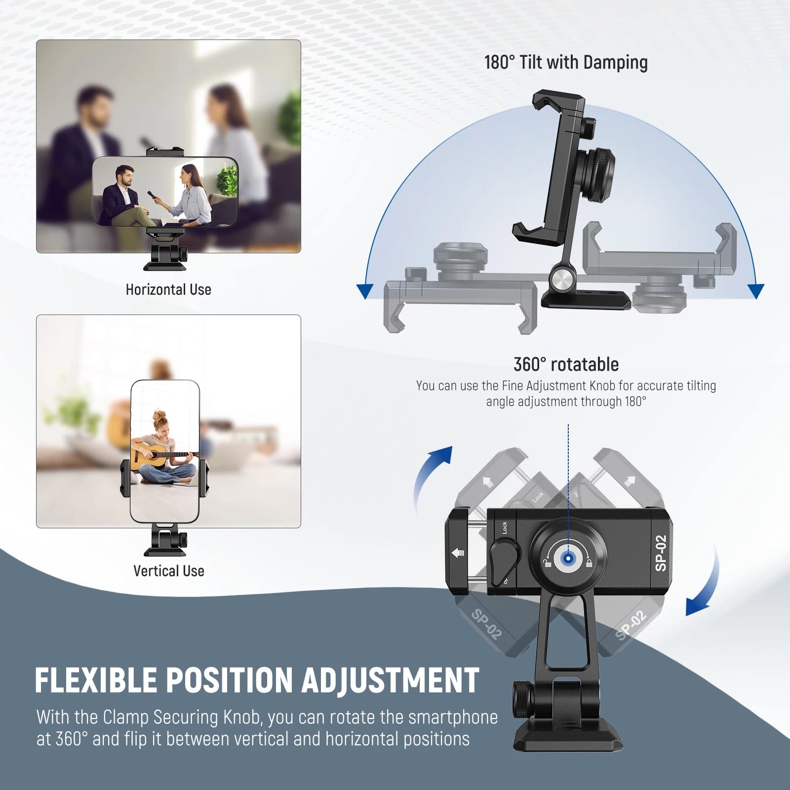 NEEWER Adaptateur de montage sur trépied pour téléphone en métal avec base Arca QR, chaussure froide