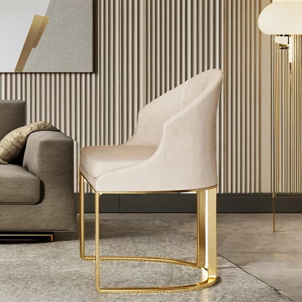 Table à manger de luxe et chaises haut de gamme, design moderne en acier inoxydable et cuir PU, pour