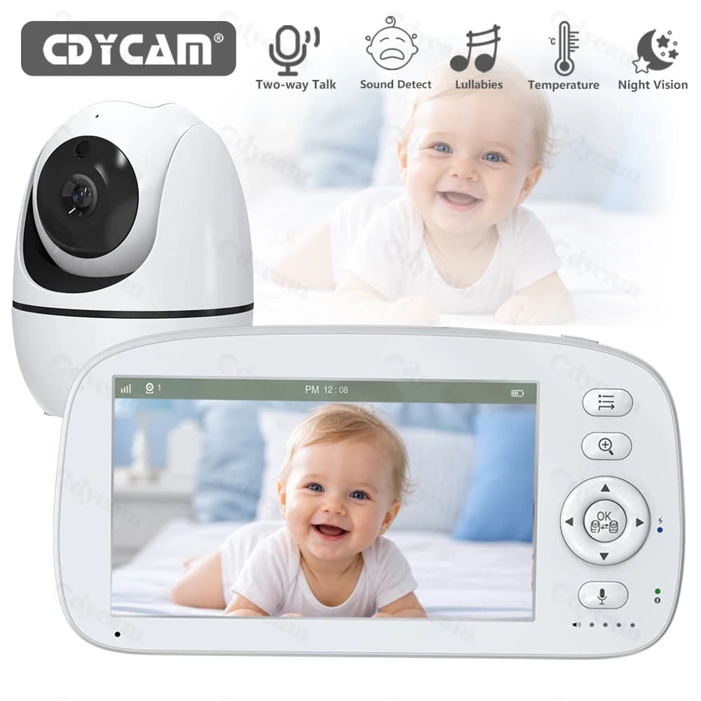 Babyphone avec caméra et vision nocturne, écran 5'' avec batterie 5000 mAh, babyphone vidéo panorami