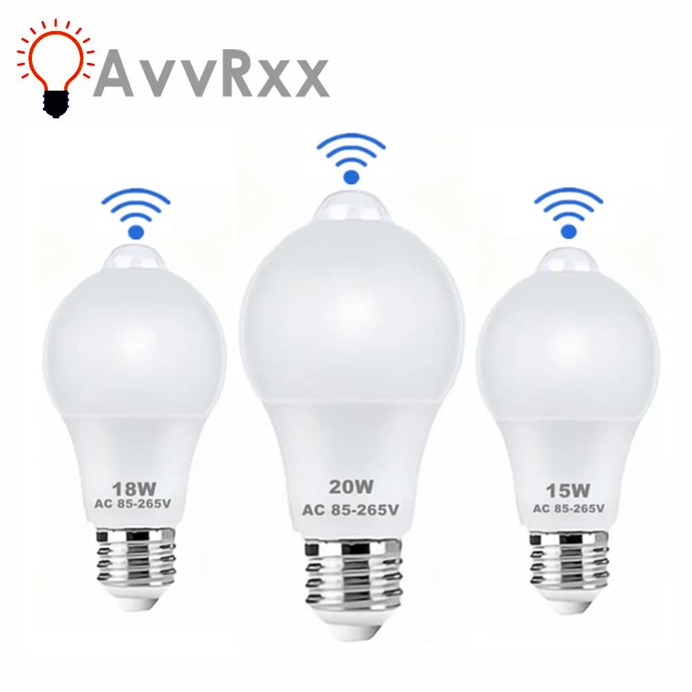 Ampoule LED avec capteur de mouvement E27, 9W 12W 18W 20W, lampe avec capteur PIR, marche/arrêt auto