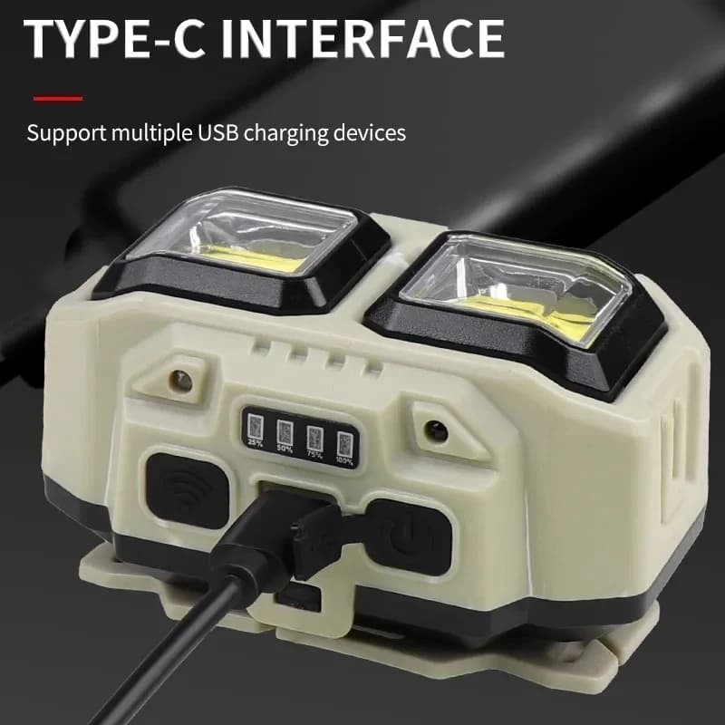 Lampe frontale à capteur LED très brillante, lampe de Charge de Type C avec batterie 18650, étanche,