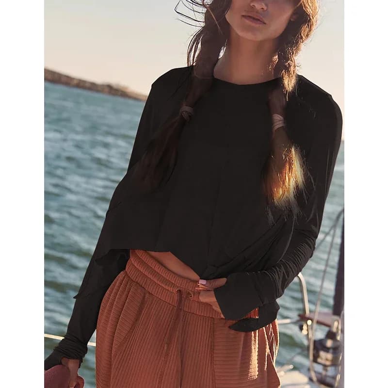 T-Shirt Chic à Manches sulfpour Femme, 100% Coton, Décontracté, Couleur Unie, Mode Coréenne, Harajuk