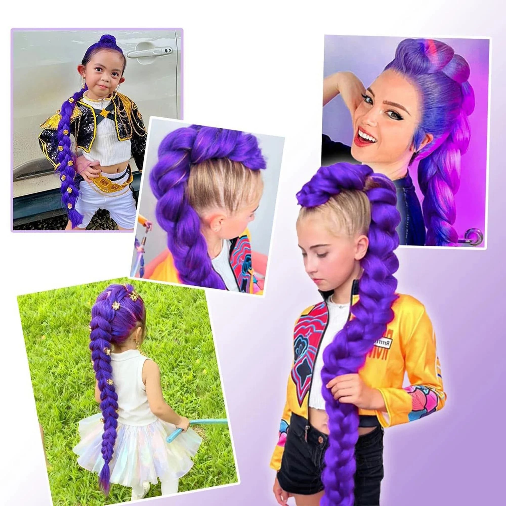 Rumi Violet Queue De Cheval Synthétique Tressé Cheveux Costume Coiffure 26 pouces Longue Queue De Ch