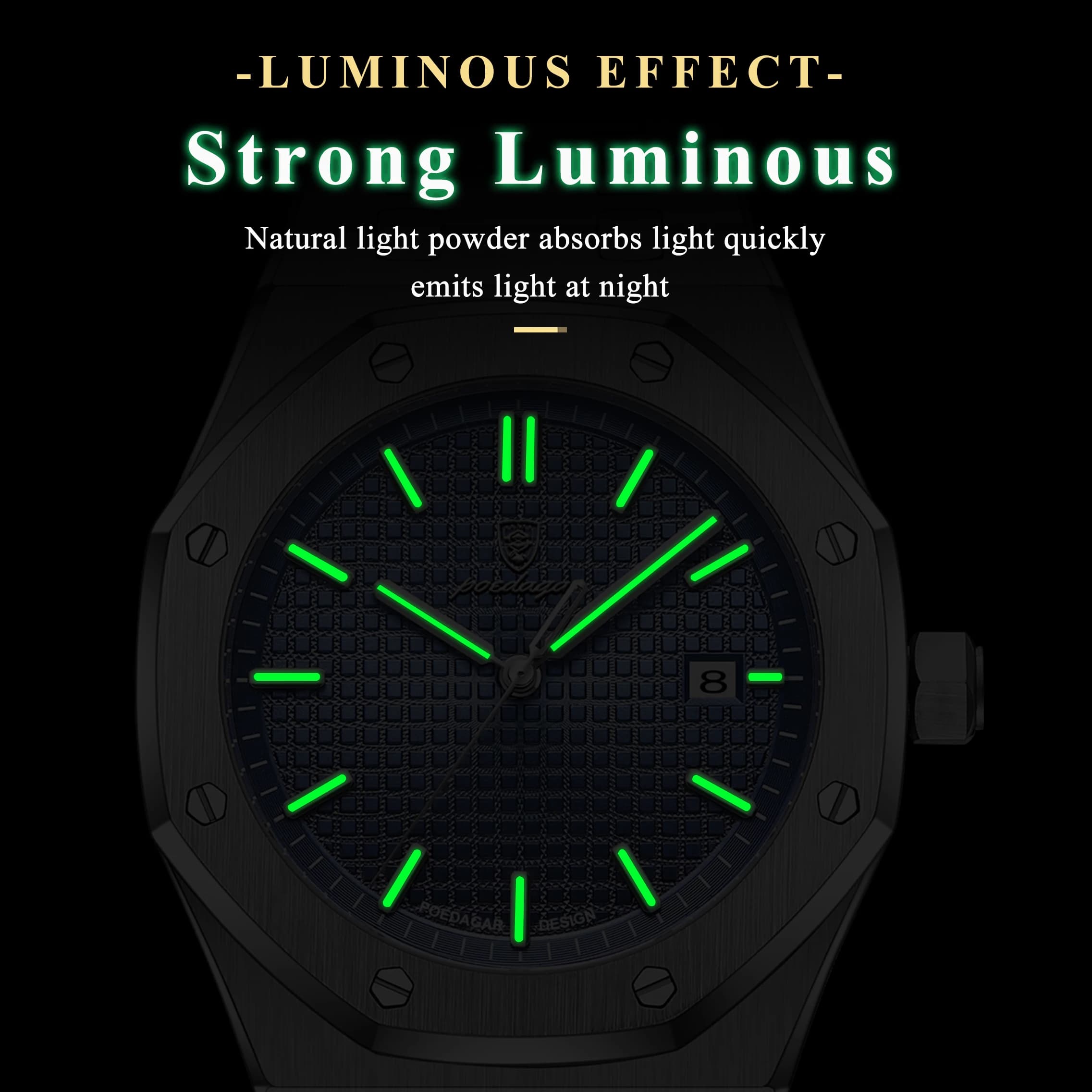 POEDAGAR Original luxe homme montre Date lumineux étanche en acier inoxydable hommes montre-bracelet