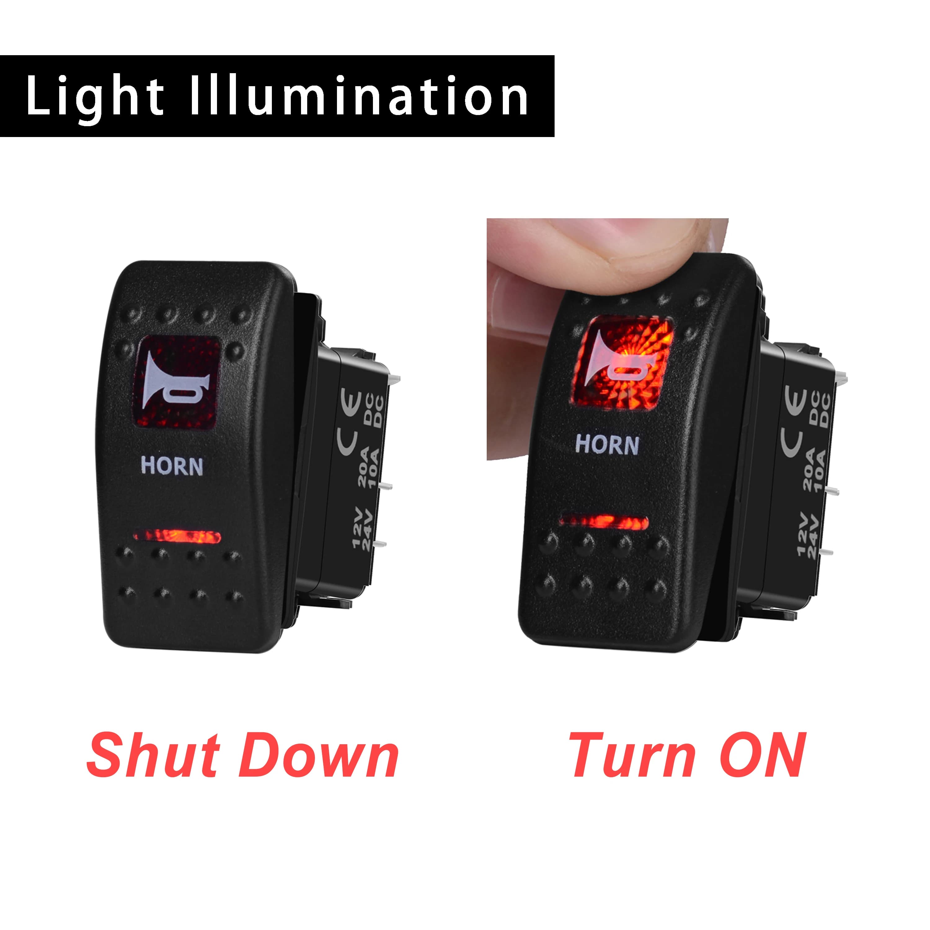 Klaxon interrupteur à bascule 12V rouge Led SPST 5 broches momentané (ON) OFF pour voiture bateau ma