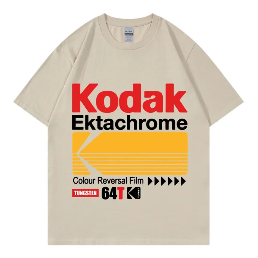 T-shirt rétro de marque Kodak, style japonais Harajuku, hauts décontractés en pur coton pour hommes 