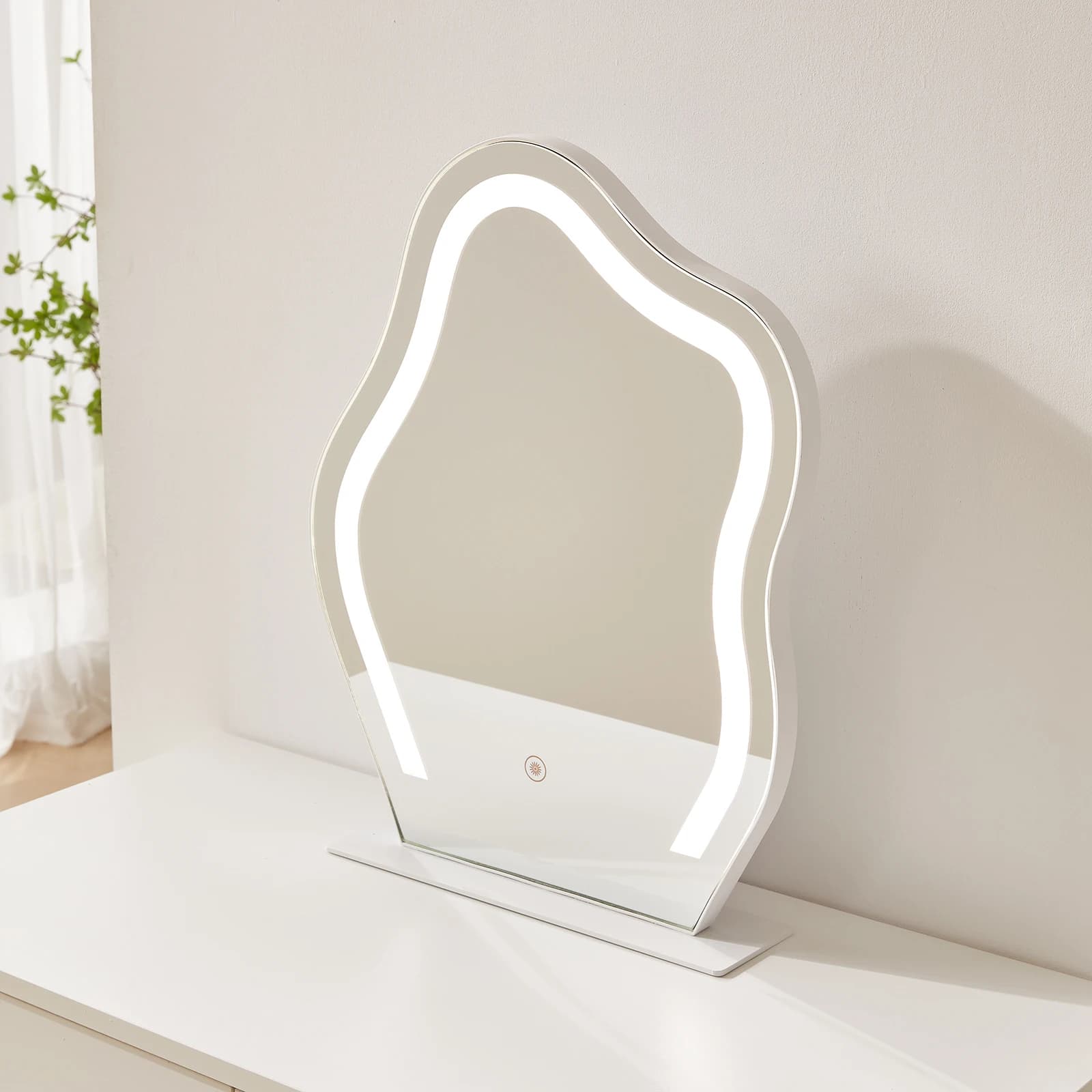 Ensemble de commode avec miroir et bande lumineuse, commode de maquillage blanche avec 2 portes de p