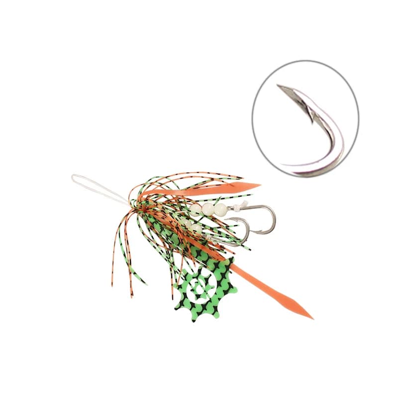 20 pièces Jig crochet en caoutchouc jupe vivaneau perles lumineuses en acier au carbone Double croch