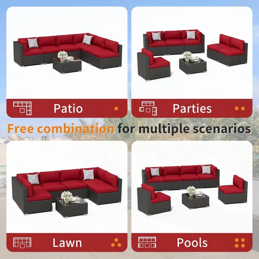 Ensemble de canapés de meubles de patio extérieur 7 pièces Ensembles de conversation sectionnels en 