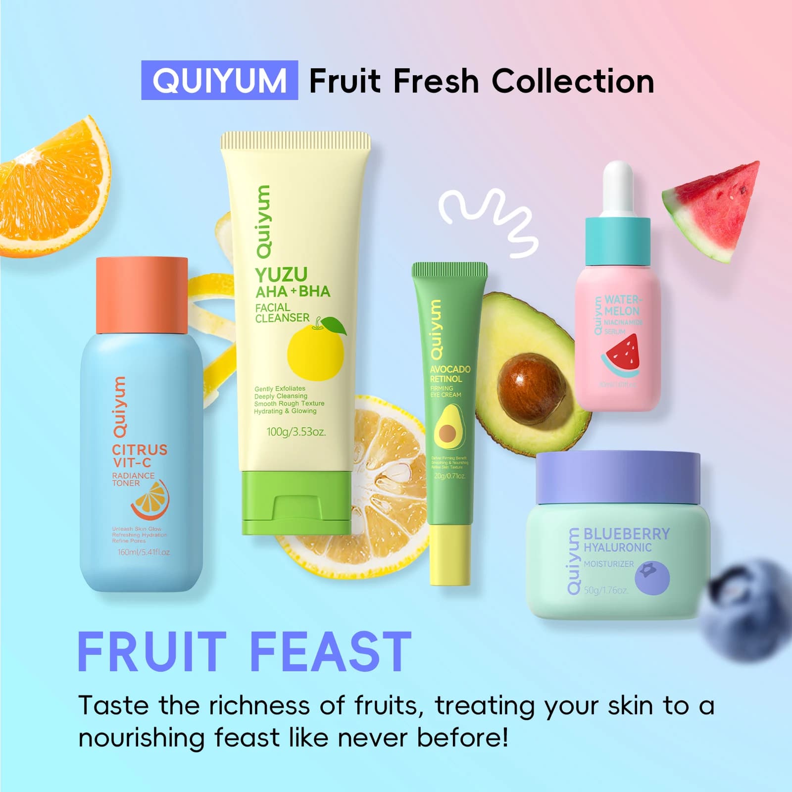 QUIYUM Fruit Fresh Collection 5 pièces ensemble de soins de la peau éclaircissant hydratant Anti-âge