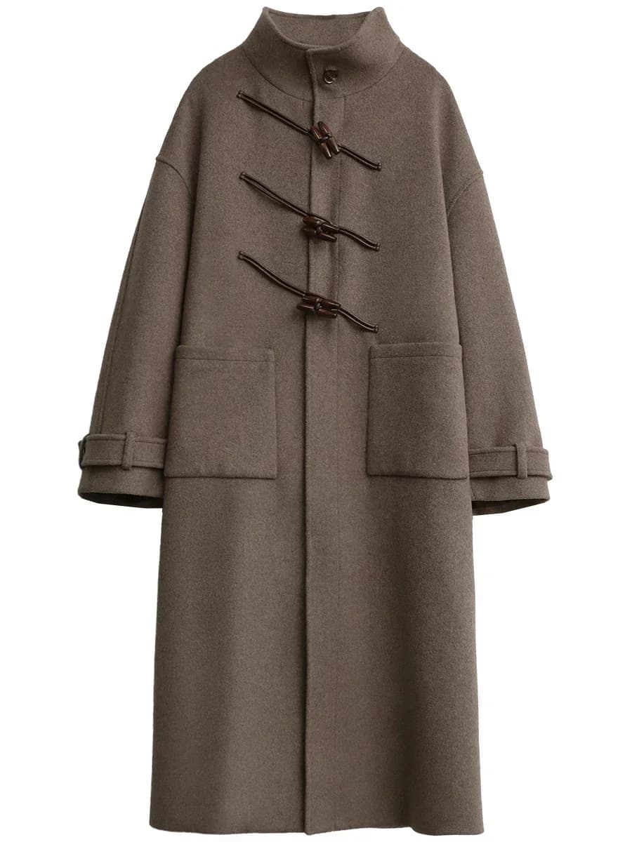 CHIC VEN-Pardessus long en laine boutonné pour femme, col montant, corne de vache, simple boutonnage