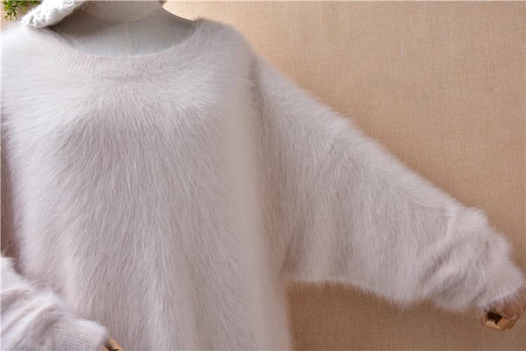 Pull tricoté en cachemire de vison pour femmes, doux, rose épais et chaud, col rond fendu, en fourru