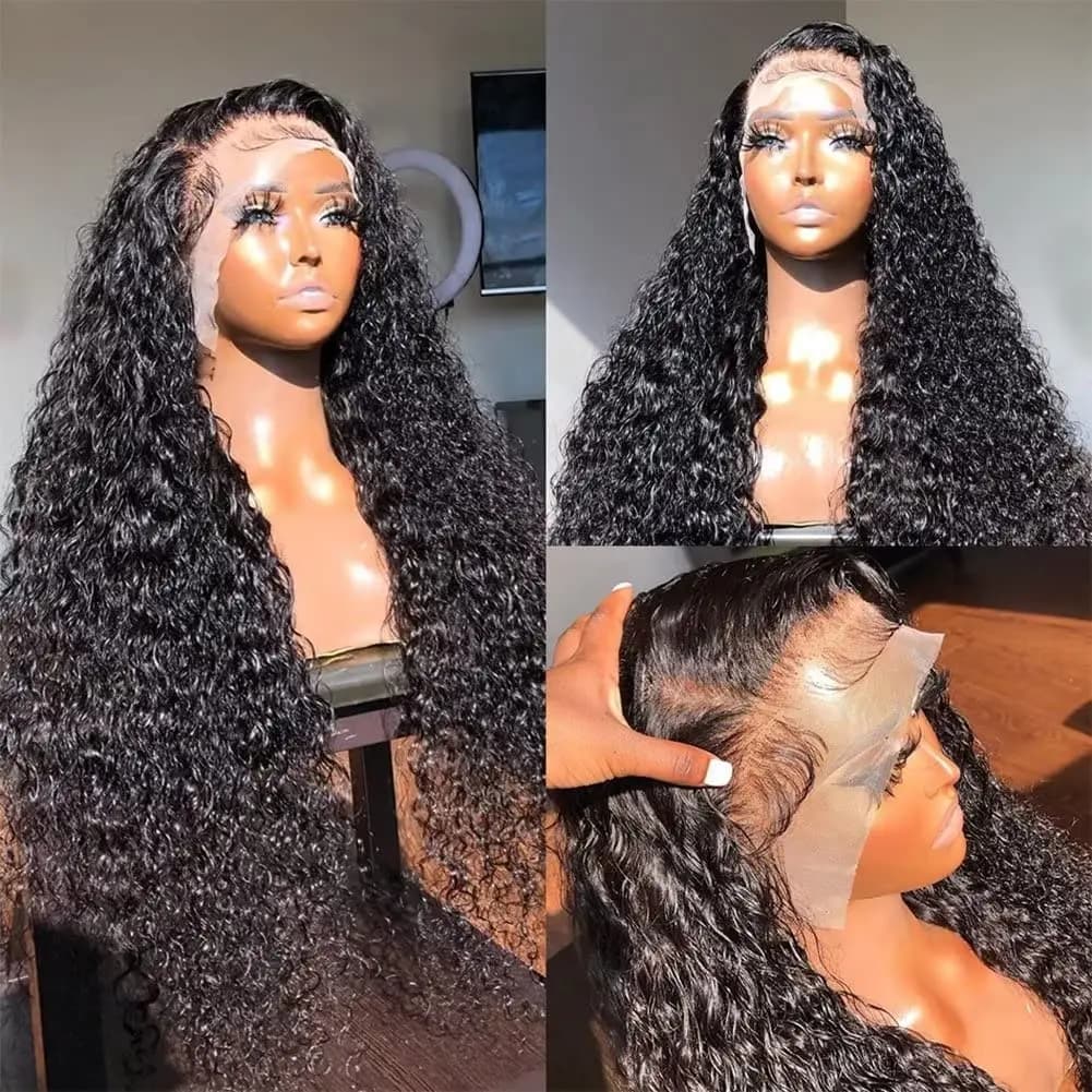 Perruque Lace Wig Remy Deep Wave Transparente pour Femme, Cheveux 100% Naturels, Bling, Densité 200,